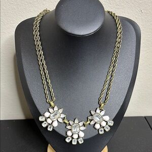 Banana Republic Gold-tone Chunky Link Crystal Flower Statement Necklace
